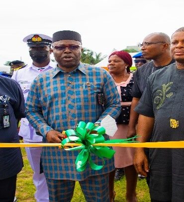 Dr. John James Etim Commissioner of Power and Petroleum Development officially commissioned the 70 Motorcycles for the Mbo beneficiaries while Mr Udak Obot NCMB; and Chief Clifford Daerego, Head Admin and Community looks on